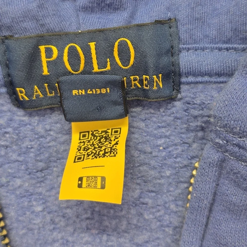Polo Ralph‎ Lauren Full Zip Hoodie Boys Medium 10-12 Blue Pony Logo Spellout